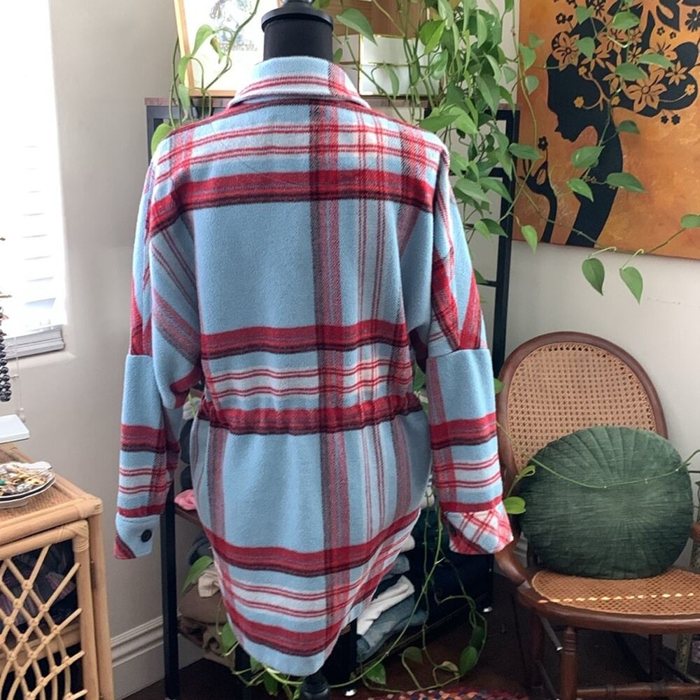 Free People We The Free Down For You Turquoise Combo Preppy Plaid Shacket Shirt - Picture 3 of 5